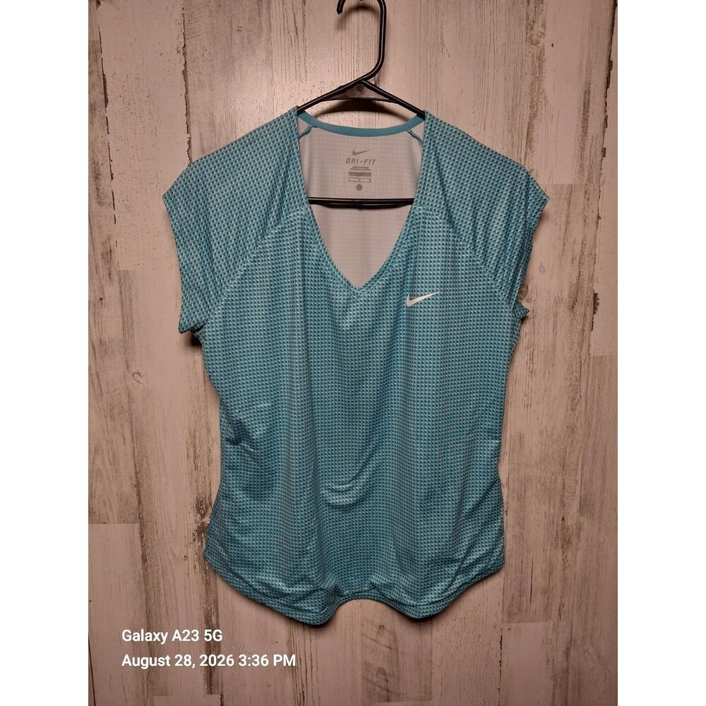 Nike Women's Court Pure Printed Short Sleeve Tennis Top Blue Large